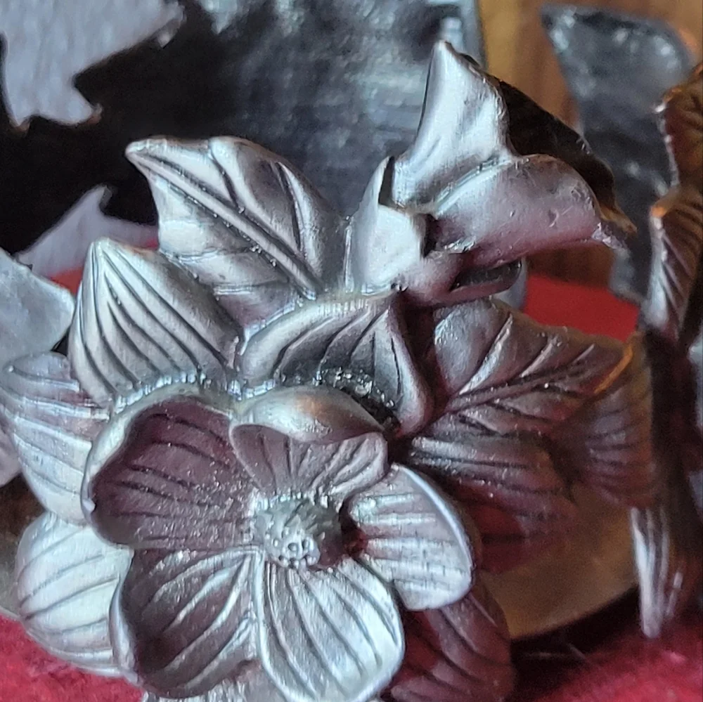 Vtg Candle Holder Heavy Metal Artistic Flowers